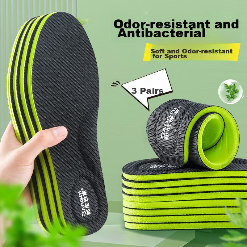 3AnGnI 3 Pairs of Insoles for Men and Women, Odor-resistant, Antibacterial, Shock-absorbing, Soft and Elastic, Long-standing, Sweat-absorbing, Deodorizing, Military Training, Size 40