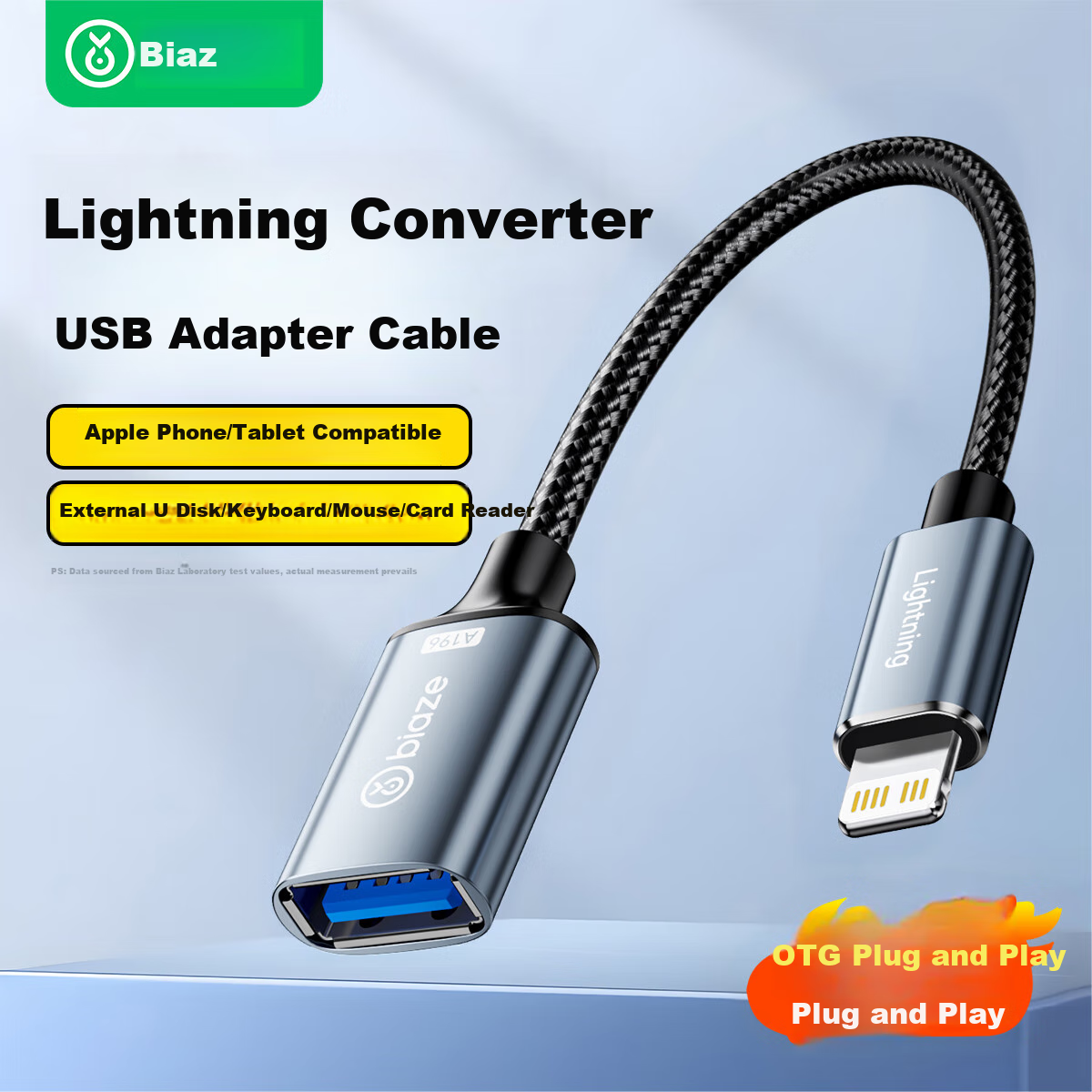 BIAZE Apple OTG Adapter Lightning to USB Female Converter for iPhone iPad Tablet External USB Flash Drive Keyboard Mouse Camera Memory Card Reader