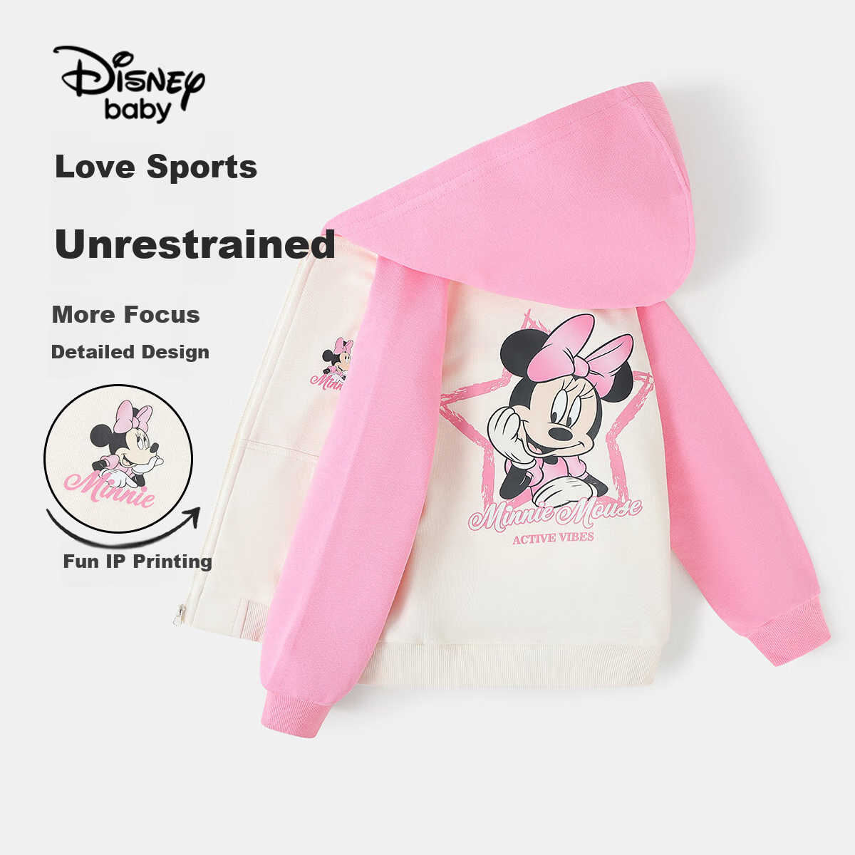 Disney Baby Girls' Jacket, Children's Outerwear, Spring Season, for Young And Older Children, Cardigan Clothing, Beige + Cherry Blossom Pink, Size 90