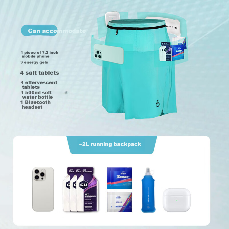 Flipbelt Air 3.0 Men's Waist Pack Shorts Breathable Running Sports Shorts 5 Inches Ice Peak Green M