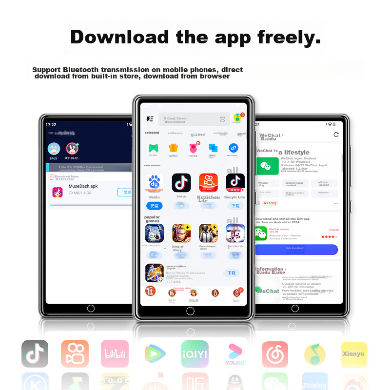 Famue BF65 MP3/MP4 Smart Music Player with WIFI Internet Access, 4+128GB, Android 14, MP5 Lossless Music Streaming, Online Music Listening, HD Video, Touchscreen for Reading Novels