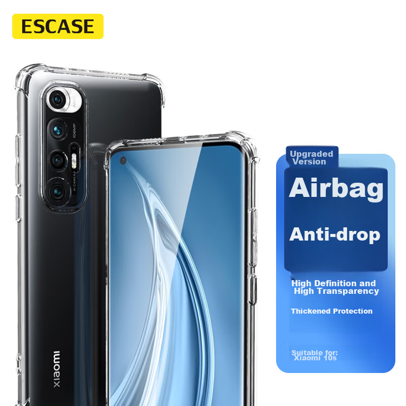 ESCASE Xiaomi 10s Phone Case, Protective Cover for Mi10s, Full Protection Airbag Shockproof TPU Case (With Lanyard Hole), ES-Ip9 Series, Upgraded Transparent White