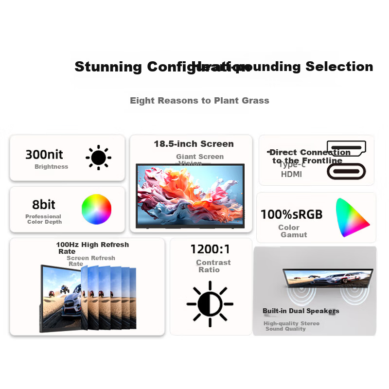 Eimio Portable Monitor 18.5 Inch with 100Hz Refresh Rate, HDR Computer Notebook Extension Screen for Switch/PS4/5, Mobile External Full Screen E18U