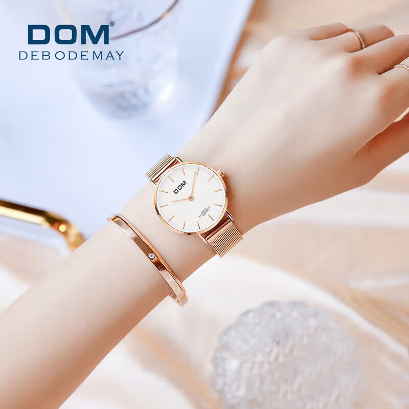 DOM New Ultra-Thin Watch for Women, Fashionable Quartz Mechanical Style, Top Ten Brand Watches, 520 Gift for Women