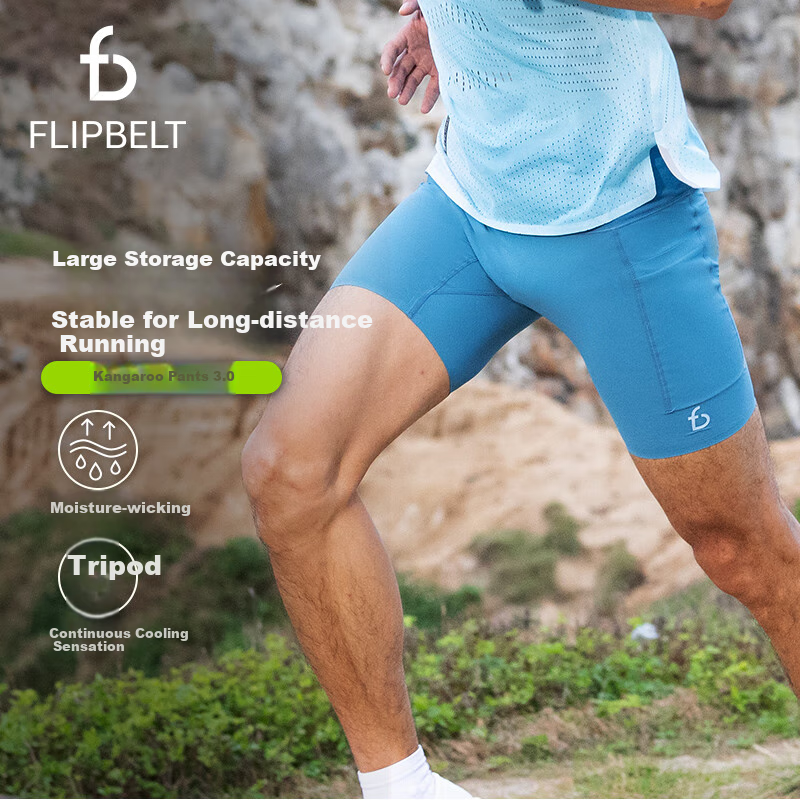 Flipbelt Men's Kangaroo Pants 3.0 Tight Compression Pants Running Breathable Moisture Wicking Night Purple XL