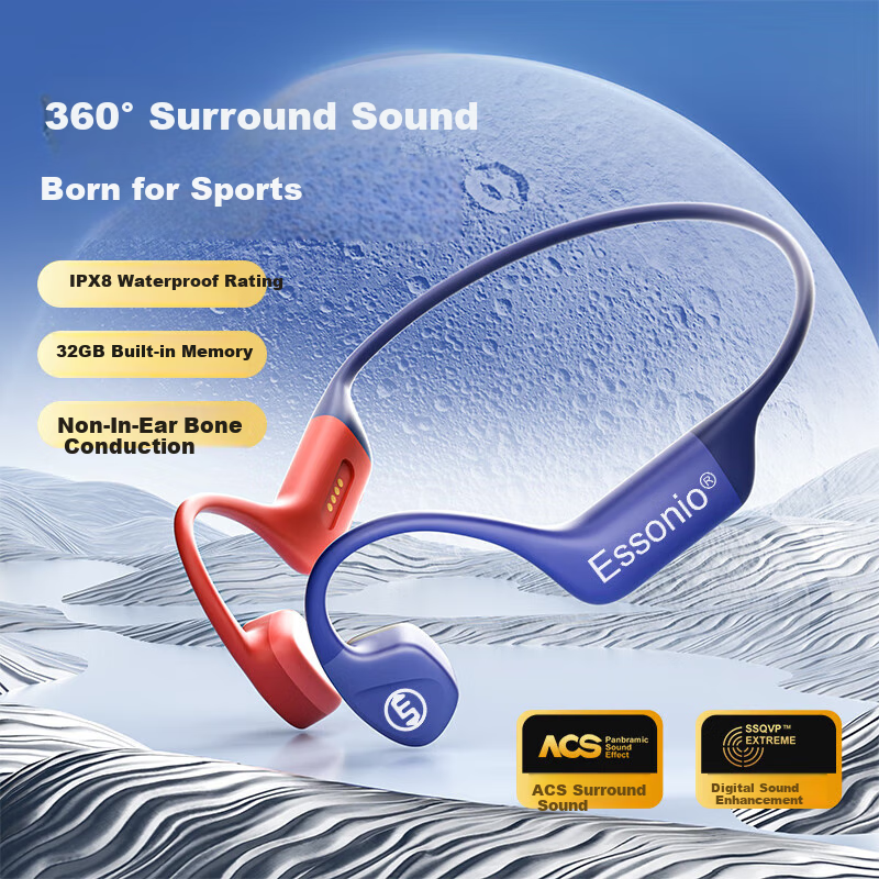 ESSONIO Italian Brand ESS-911 Dual-Spelling Limited Edition Bone Conduction Bluetooth Earphones Non-In-Ear Hanging Ear Open Running Sports Fitness Waterproof HIFI Long Battery Life