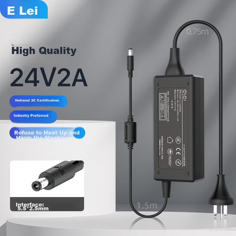 Elei High-Quality 24V 2A Power Adapter for Thermal Printer, Midea Water Purifier, Water Dispenser, Power Cord for Nail Salon, Phototherapy Machine, Fat-Burning Massager, Charger 5525