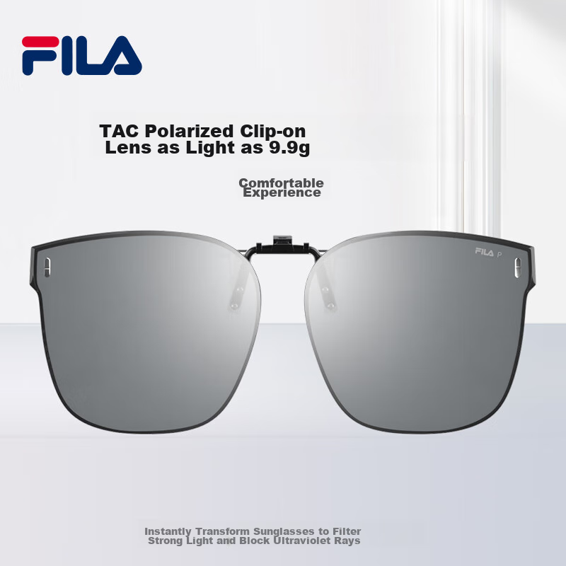 FILA Polarized Myopia Sunglasses Clip-On, Universal Clip-On Sunglasses for Driving And Fishing, 937 Mercury Black