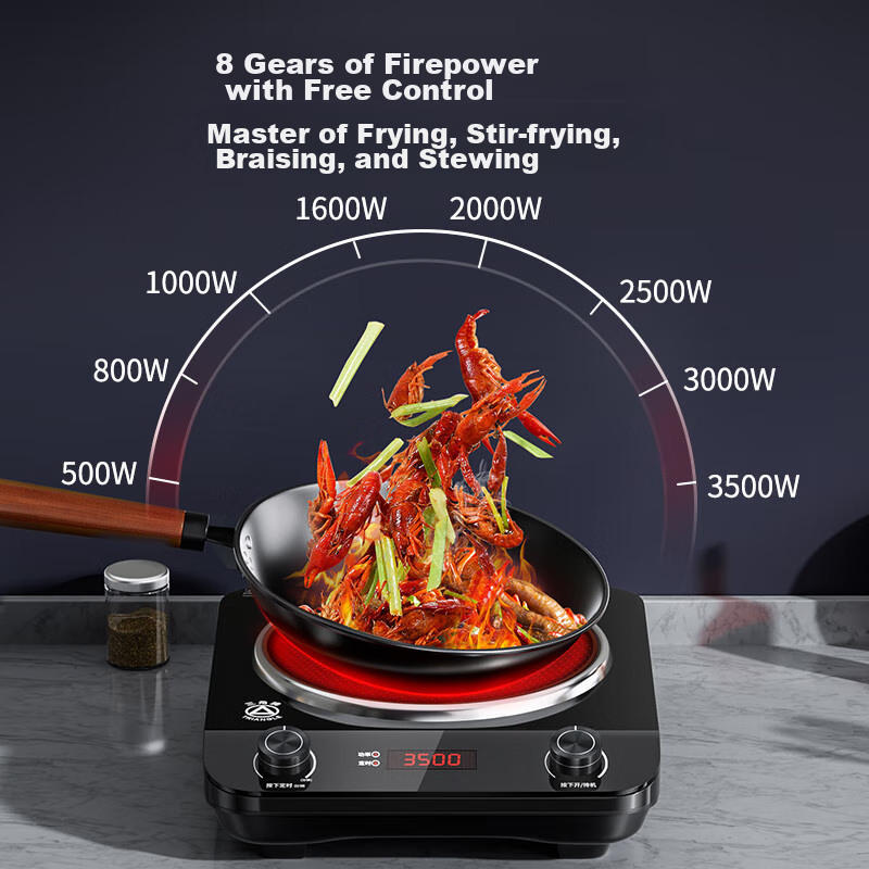 Triangle Commercial Electromagnetic Stove, High-Power Concave Electromagnetic Cooker, Stir-Fry 3500W, Electric Cooking Stove for Home Use, Multifunctional Cooking All-In Seamless Glass Surface, withou