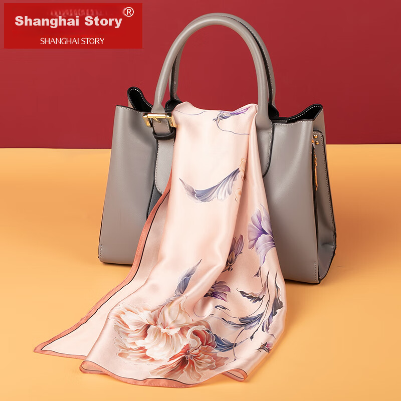 Shanghai Story Pure Silk Scarf, 100% Mulberry Silk Square Scarf, Satin Scarf Gift Box, Gift for Mom And Elders, Spring Breeze Brings Warmth