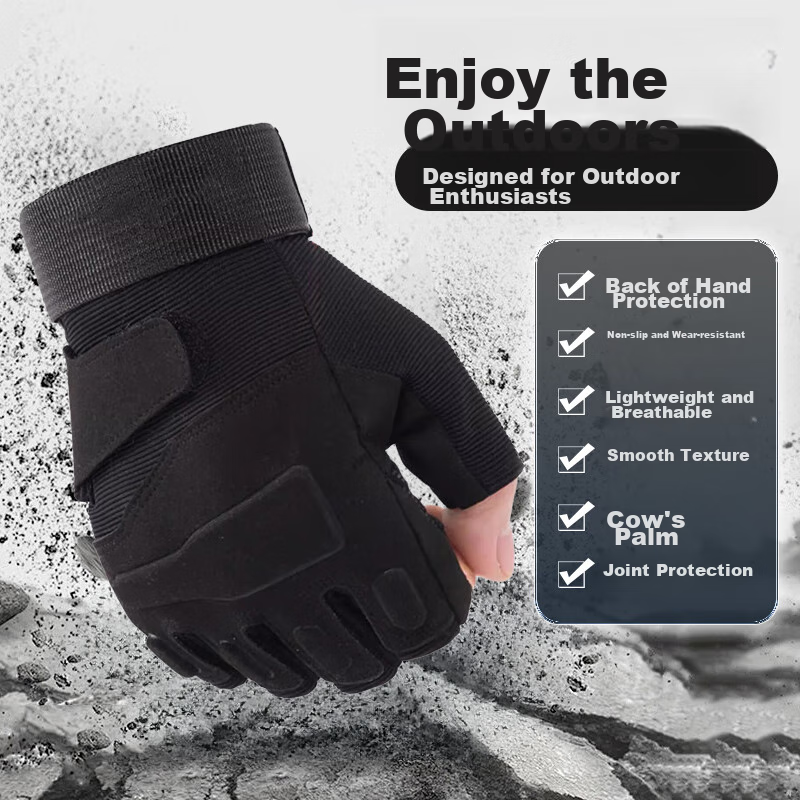 Ousen Tactical Gloves, Fingerless, for Mountaineering And Cycling, Men's, Spring And Summer, Outdoor Training, Fitness, Breathable, Non-Slip, Finger Protection