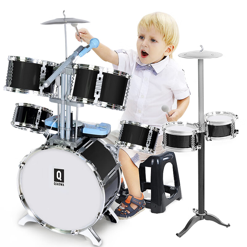 QIAO WA BAO BEI Drum Set for Children Beginners, Boys And Girls 1-3 Years Old, Large Jazz Drums, DJ Kit with Turntables