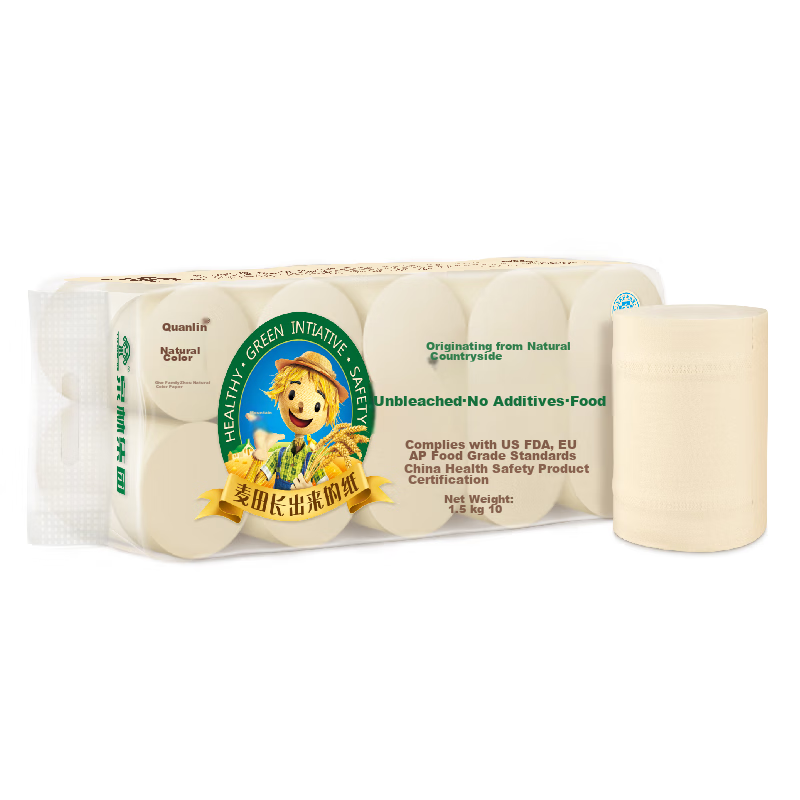 Quanlin Natural Coreless Toilet Paper, 3-Ply 150g*10 Rolls, Food-Grade Toilet Paper, Soft And Dissolving, Not Bleached