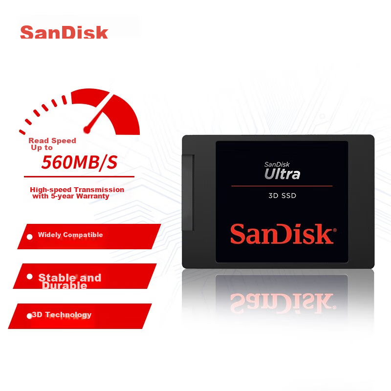 SanDisk 500GB SSD, 560MB/s Read Speed, Premium High-Speed SATA Interface, Desktop DIY Assembly, Laptop Expansion Storage, Stable Computer, 3D Technology