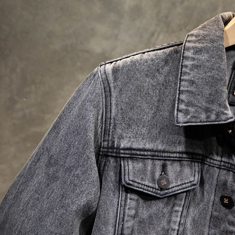 Pierre Cardin Jacket for Men, Spring Season, Comfortable, Simple, Loose-Fitting Denim Coat, Men's Long-Sleeve Top, BLY6016, Smoke Gray, Size L