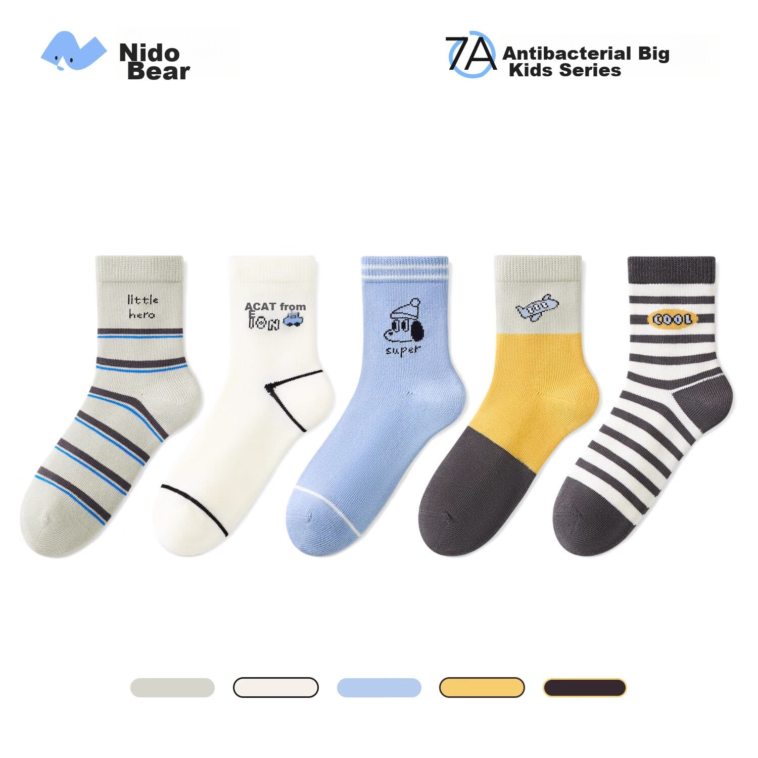 Niduoxiong Children's Socks, Spring And Summer Breathable Comfortable Cotton Socks, for Older Children And Students, Loose-Top Boys' Socks, Antibacterial And Non-Binding, Spring 5 Pairs