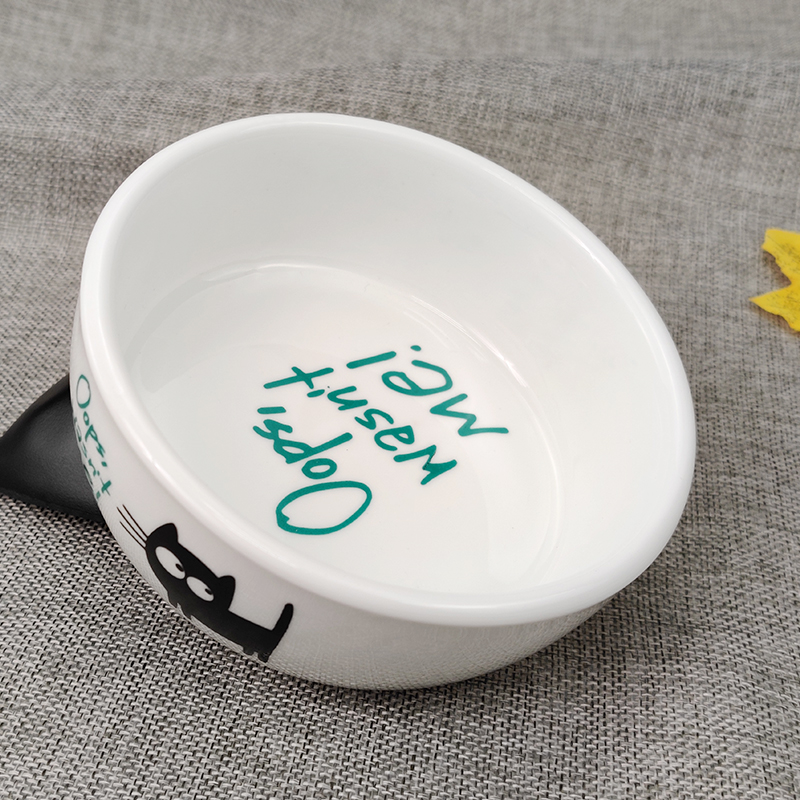 Pilot Cat Bowl Ceramic Dog Bowl Pet Bowl Food Dish Cat Water Bowl Ceramic Feeding Utensils Supplies White with Blue Text