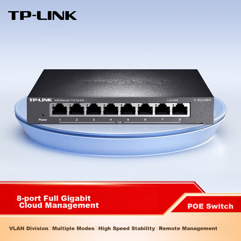 TP-LINK, Full Gigabit Web-Managed 8-Port Gigabit PoE Powered Splitter, PoE Switch, TL-SG2008MP