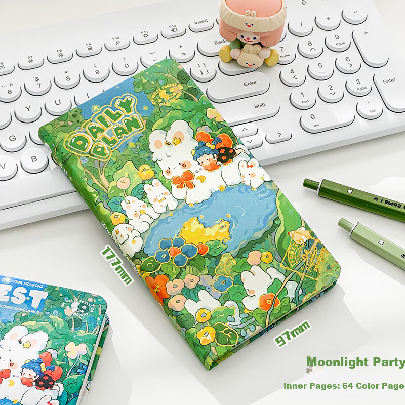 Class 2, Grade 3 Moonlight Garden Cute Planner, Self-Discipline Check-In Book, 64 Full-Color Pages, Journal Notebook, Portable Diary, Work Diary, Moonlight Party