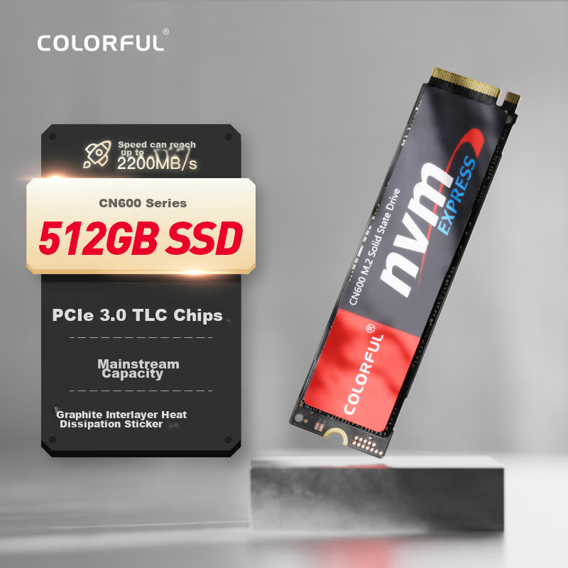 Colorful 512GB SSD, M.2 Interface (NVMe Protocol), CN600 Series, TLC NAND, PCIe 3.0 X4