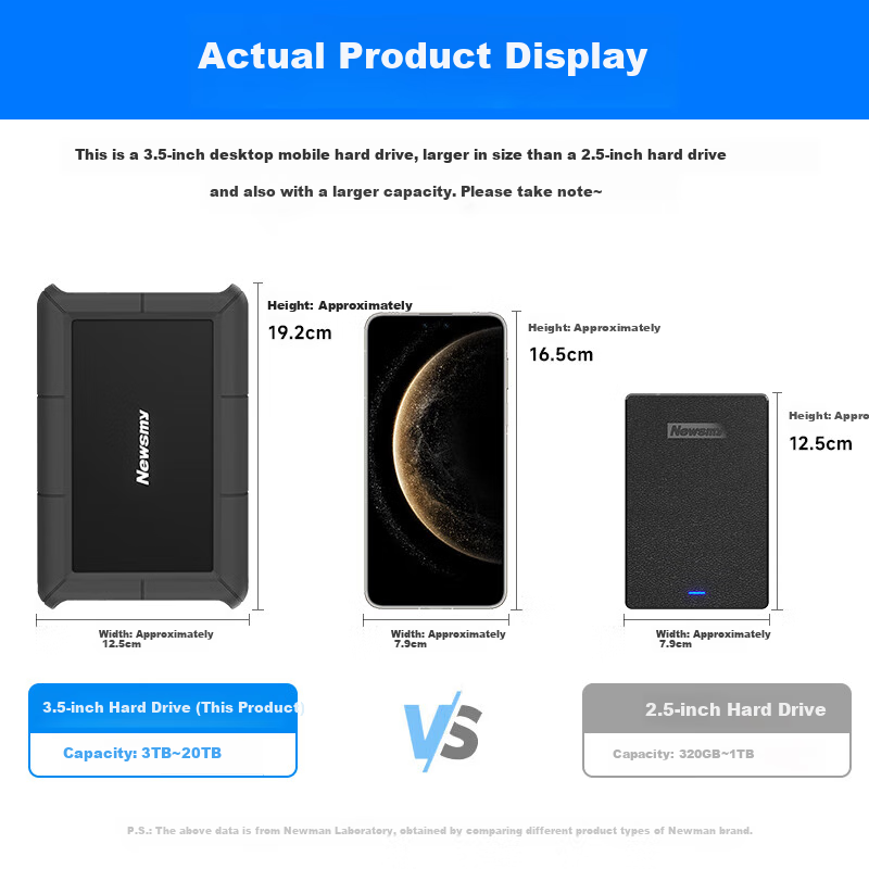 Newsmy 3TB Portable Hard Drive 3.5-inch Desktop Storage Interstellar Series Enhanced Version Type-C 3.1 Silicone Protection Metal Casing High Capacity