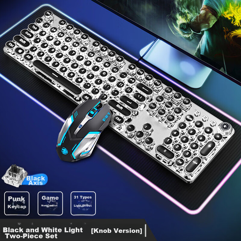 EWEADN TK100 Punk Mechanical Keyboard And Mouse Set, Wired Gaming Keyboard And Mouse for PC And Laptop, Office Typing, Retro Accessories, PUBG
