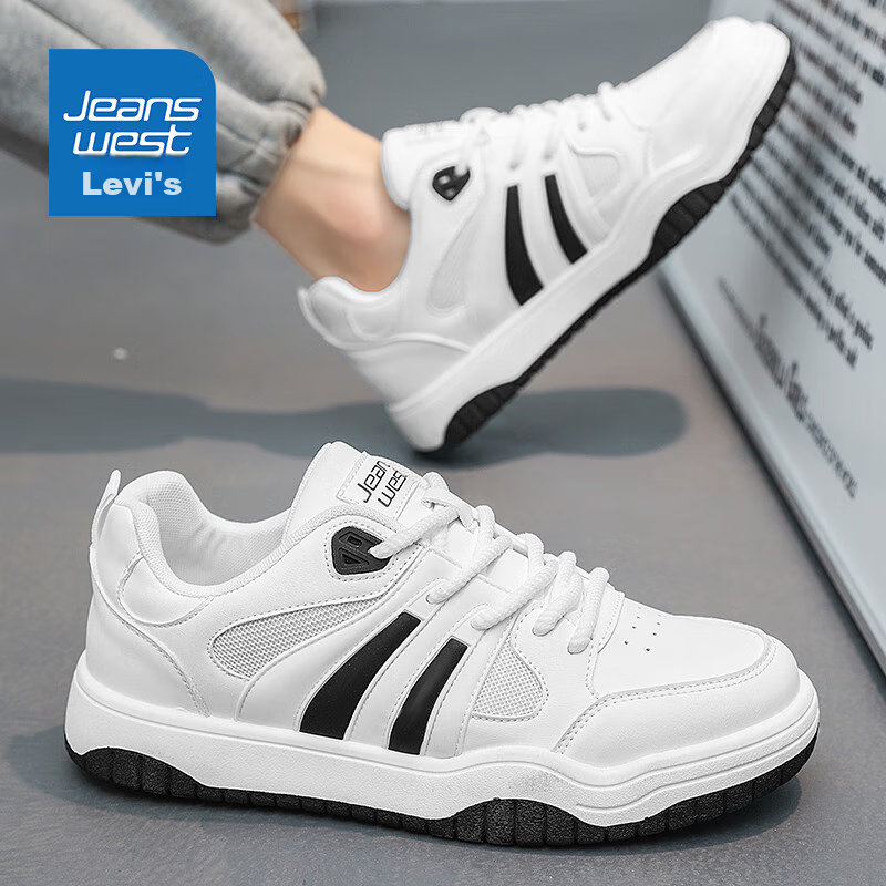 Jeanswest Men's Shoes, Summer 2025, Versatile Sneakers, Casual White Shoes, Comfortable Sports Shoes, White And Black, Size 43