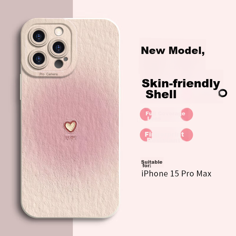 Yingkaida IPhone 15 Pro Max Case, Full Protection Shockproof Anti-Fingerprint Soft Shell for Men And Women, Creative Heart Pattern Pink Protective Case
