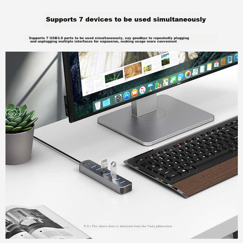 Yottamaster Type-C 3.0 Hub USB Splitter High Speed 7-Port Expansion Dock Laptop Multi-Port Extension Cable Converter 0.15m
