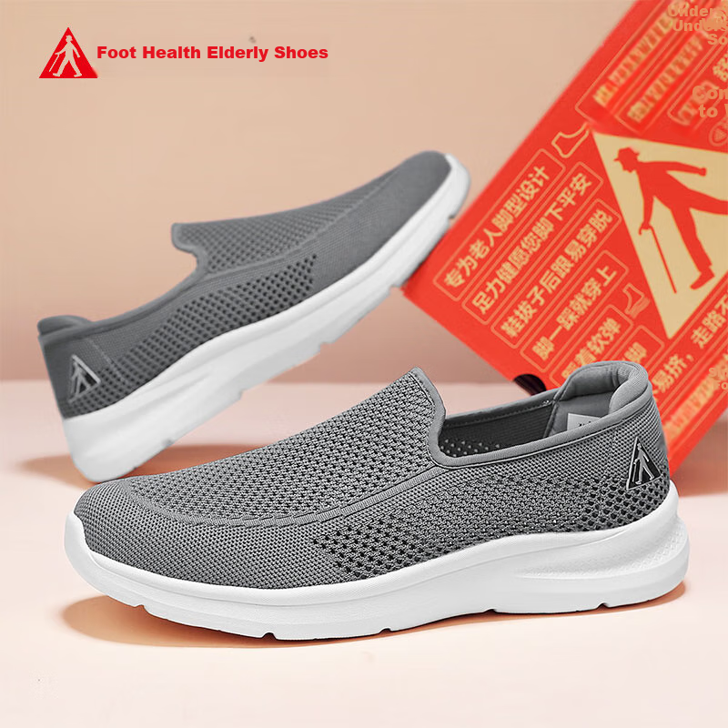 Footforce Elderly Breathable Slip-on Dad Shoes Middle-aged and Elderly Sports Walking Shoes Soft Elastic Men's Shoes 8653K Medium Gray Size 40