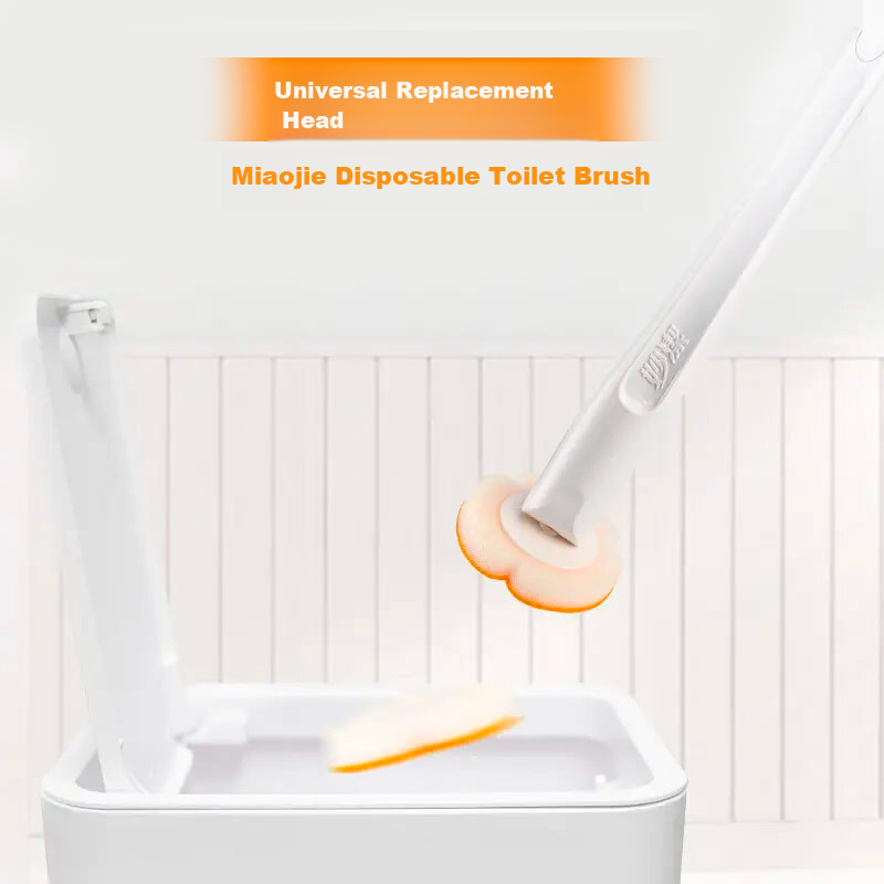 Miaojie Disposable Toilet Brush with 7 Replacement Heads, Wall-Mountable, Ready-To Disposable, Orange Oil Stain Removal