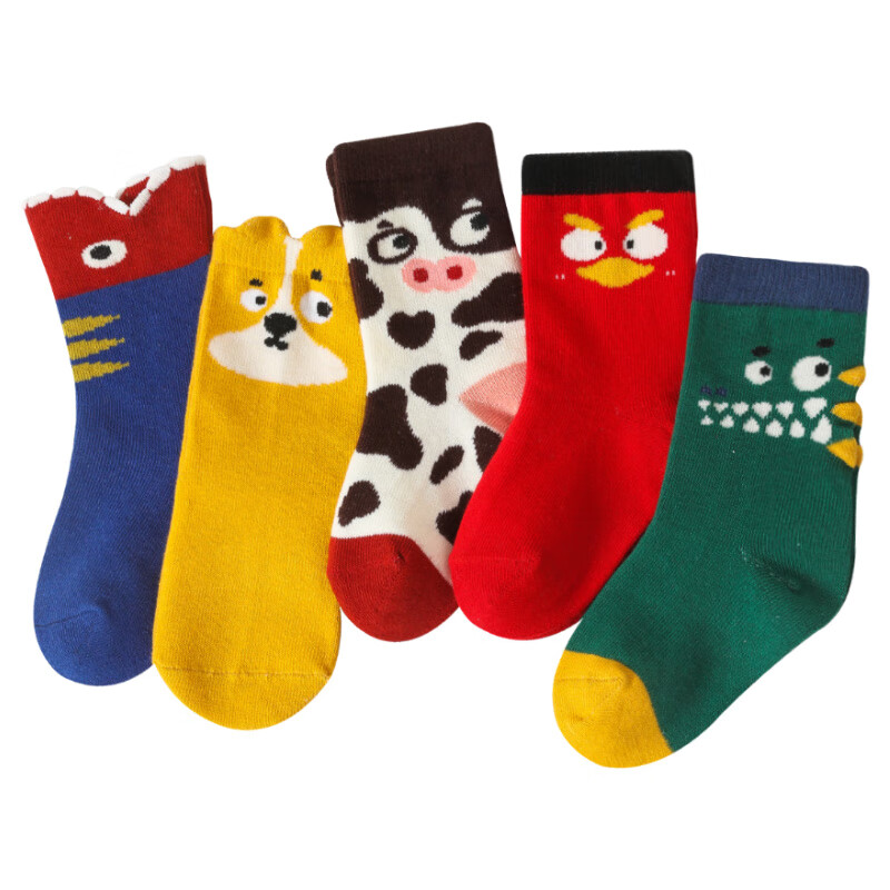 YUZHAOLIN Children's Socks Spring And Autumn Style, Boys And Girls Pure Cotton Mid-Calf Socks, Breathable Baby Infant Cartoon All-Season Socks, Dark Animal Pattern Socks 2214 L