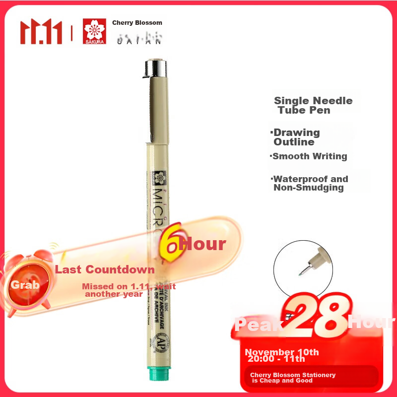 SAKURA Colored Needle-Tip Pen, Line Drawing Pen, 04 Size 0.40mm (Green), Imported from Japan, Signature Pen, Drawing Pen, Student And Children's Art Drawing, Outlining, Hand-Drawn Design