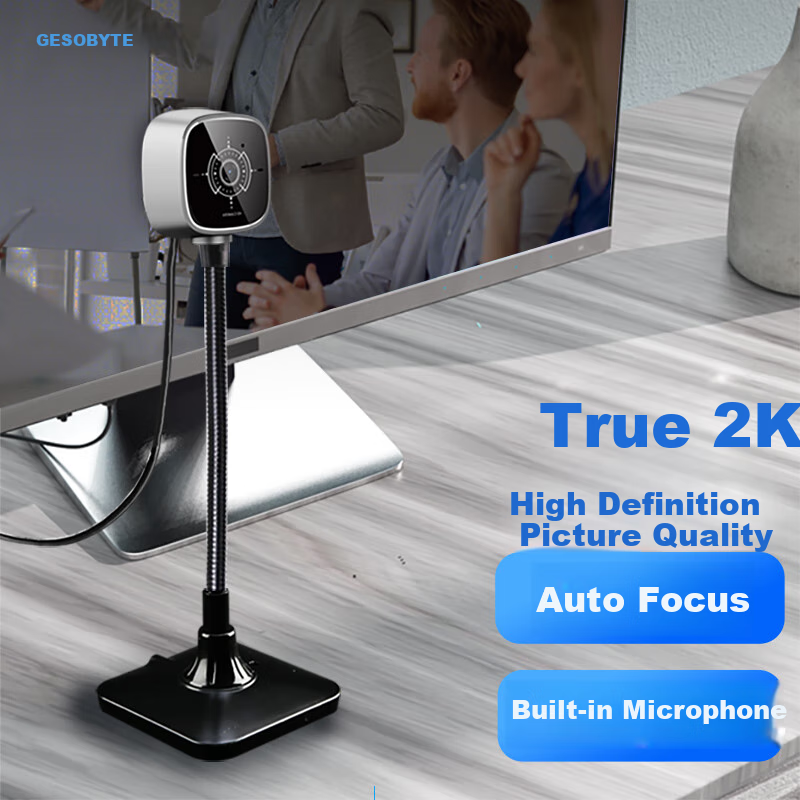 GESOBYTE C509 Bracket Type 2K HD Live Computer Camera Video Call Conference Network Teaching Home Notebook Desktop Built-in USB Interface Driver-free Microphone