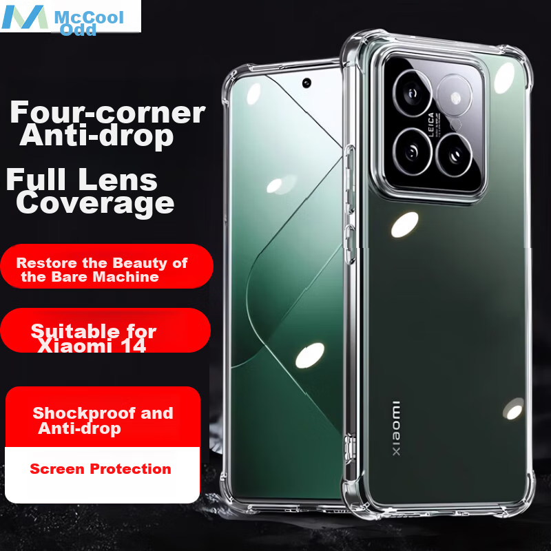 Maikuqi, Suitable for Xiaomi 14 Four-Corner Drop-Resistant Phone Case, Full Protection Shock-Absorbing Airbag Transparent Protective Cover Soft Shell TPU - Transparent White