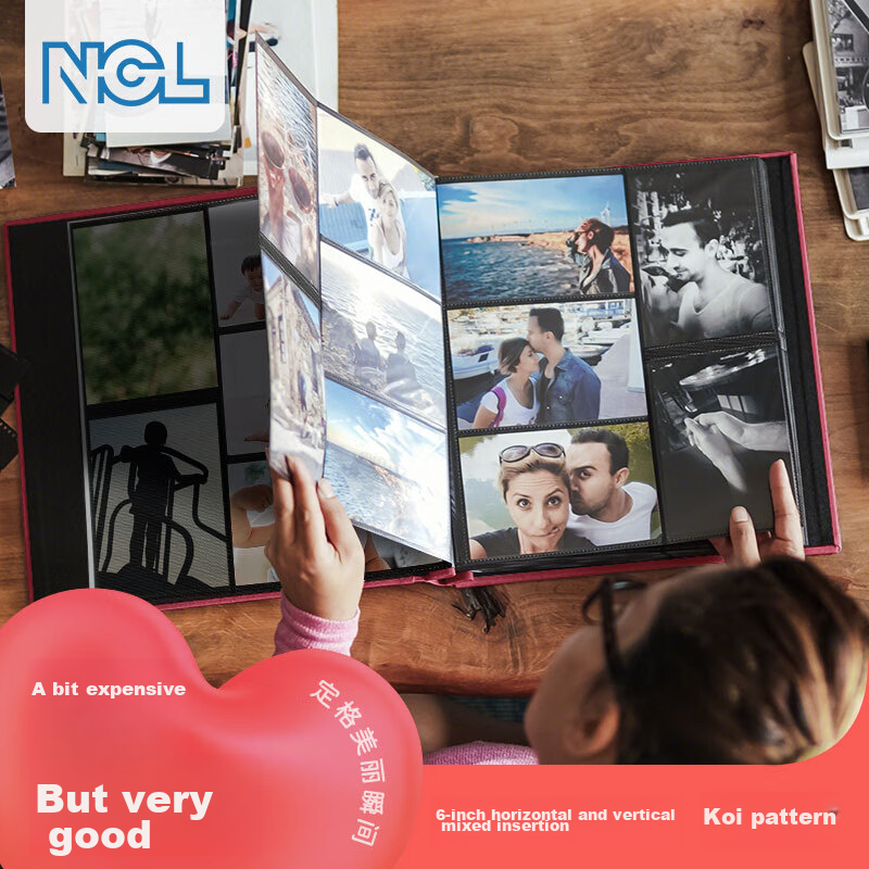 NCL Pocket Photo Album, 300 Pages, 6 Inches, Large Capacity Photo Collection, Insert-Style Family Photo Book, Red Koi, HS6-300