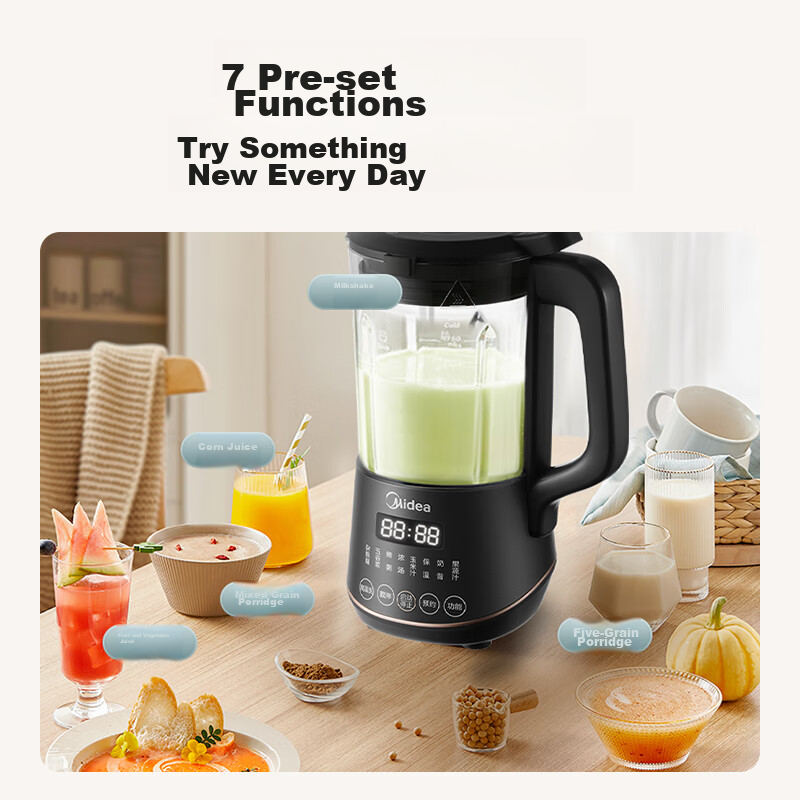 Midea High-Speed Blender, Compact Portable Home Use Soy Milk Maker without Filter, 1L Multifunctional Programmable Heating Food Processor, Juicer, Food Warmer, Baby Food Maker, Breakfast Machine PB40X