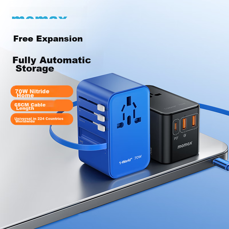Momi Shi [70W Built-In Cable] Global Universal Adapter Travel Socket / International Multi-Adapter for UK, US, Australia, Germany, Japan, Singapore, Korea, Hong Kong