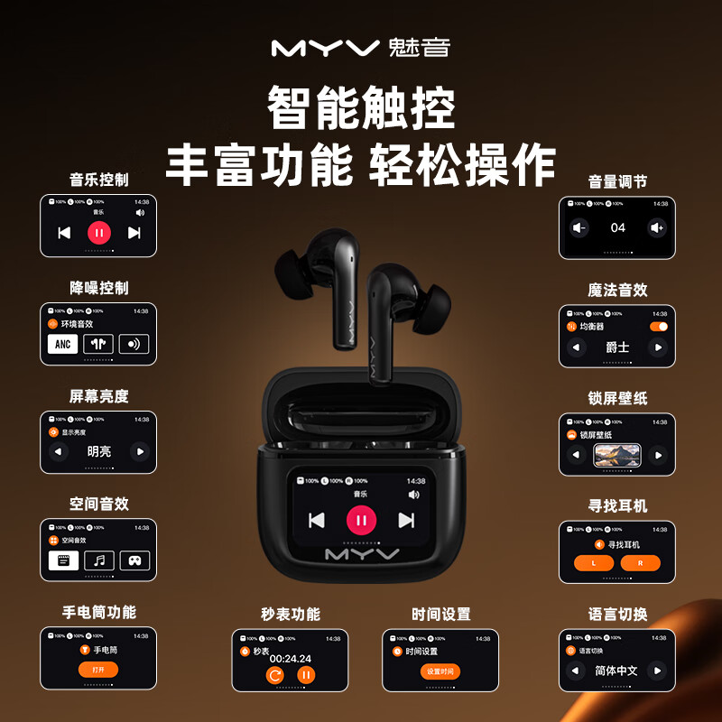 Meiyin M10PRO Bluetooth Earphones True Wireless Touchscreen ANC Active Noise Cancelling In-ear Earphones Compatible with Apple Xiaomi Huawei - Pink