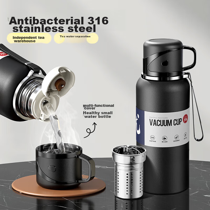 Miaoxiaoshu Insulated Mug for Men, Large Capacity, Tea Infuser, 316 Stainless Steel Inner Bottom, Food-Grade, Outdoor Portable Water Bottle