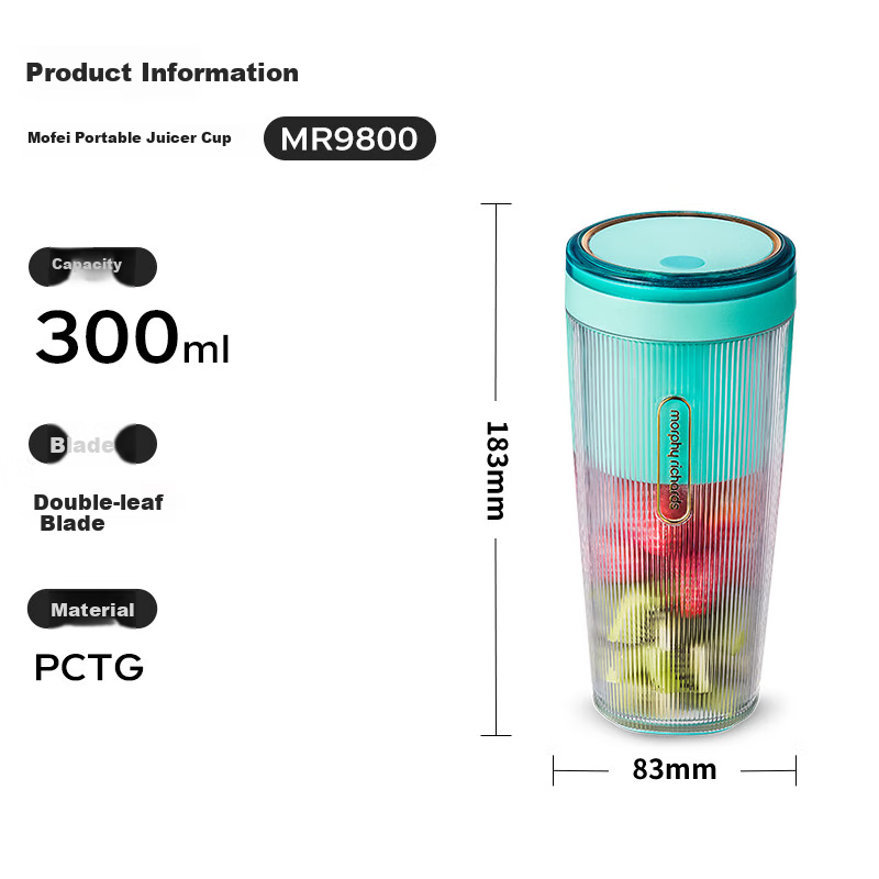 Morphy Richards Portable Juicer Cup, Wireless Charging Juicer, Mini Travel Blender MR9800 Mint Blue