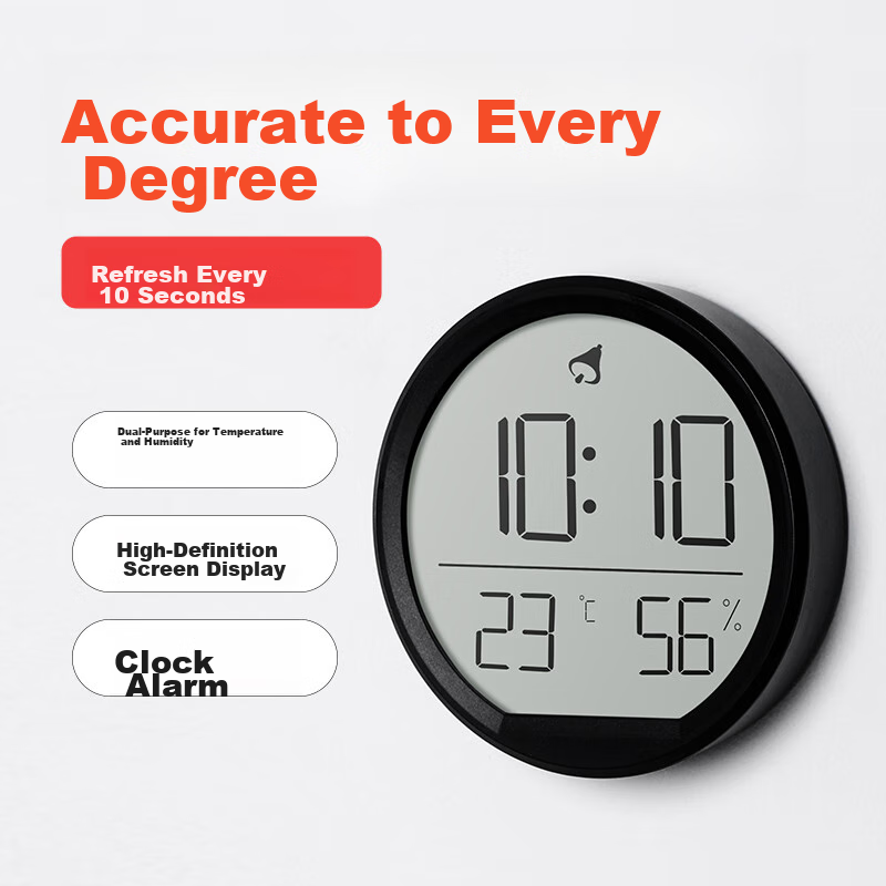 Compas Thermometer And Hygrometer, Indoor Alarm Clock, Temperature Gauge, Baby Room, Bedroom, Kitchen, Magnetic, Multifunctional Clock, 2303 Black