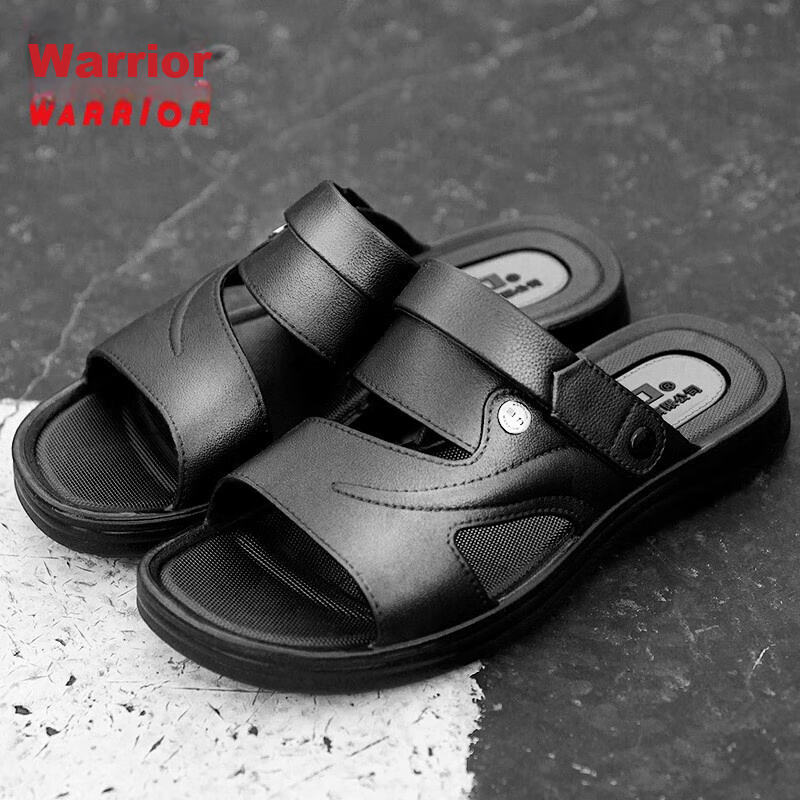 Warrior Sandals for Men, Casual Outdoor Dual-Use Beach Shoes, Comfortable Lightweight Slippers, HL3888 Black, Size 45