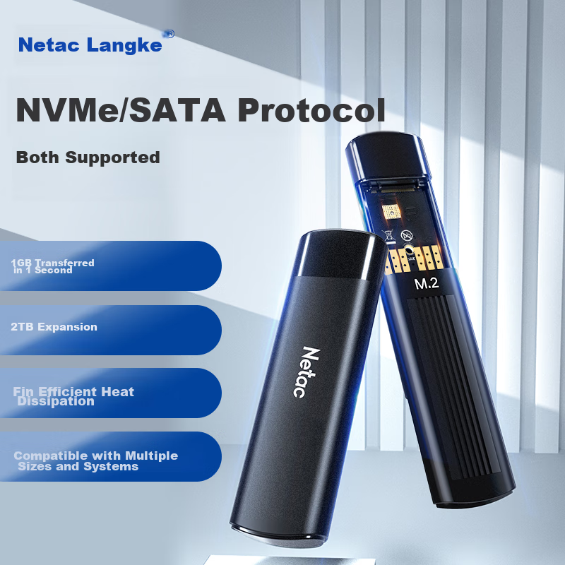 Netac M.2 NVMe/SATA Dual-Protocol External Hard Drive Enclosure, USB3.1 Interface, SSD External Case, Laptop M.2 Enclosure, WH61 CtoA