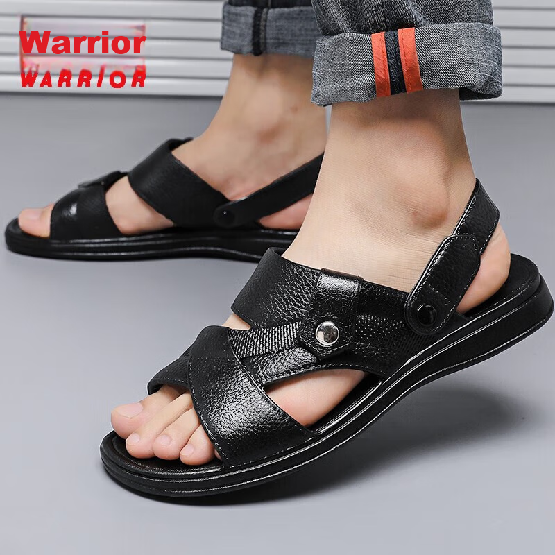 Warrior Casual Sandals for Men, Indoor Slippers, Outdoor Dual-Use Beach Shoes, Comfortable Breathable Simple Style HL3338 Black Size 45