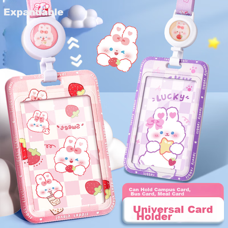 Jinzhi 2-Pack Cute Card Holders for Elementary School Students, Bus Pass Pouches, Campus Cards, Access Cards, Citizen Meal Cards, Anti-Loss Pickup Cards, Kindergarten Retractable School ID Cards with