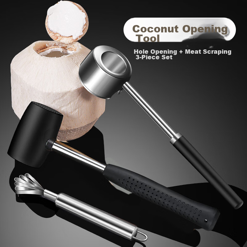 Jekero Coconut Opener [3-Piece Set], Coconut Opener Tool, Coconut Opening Kit