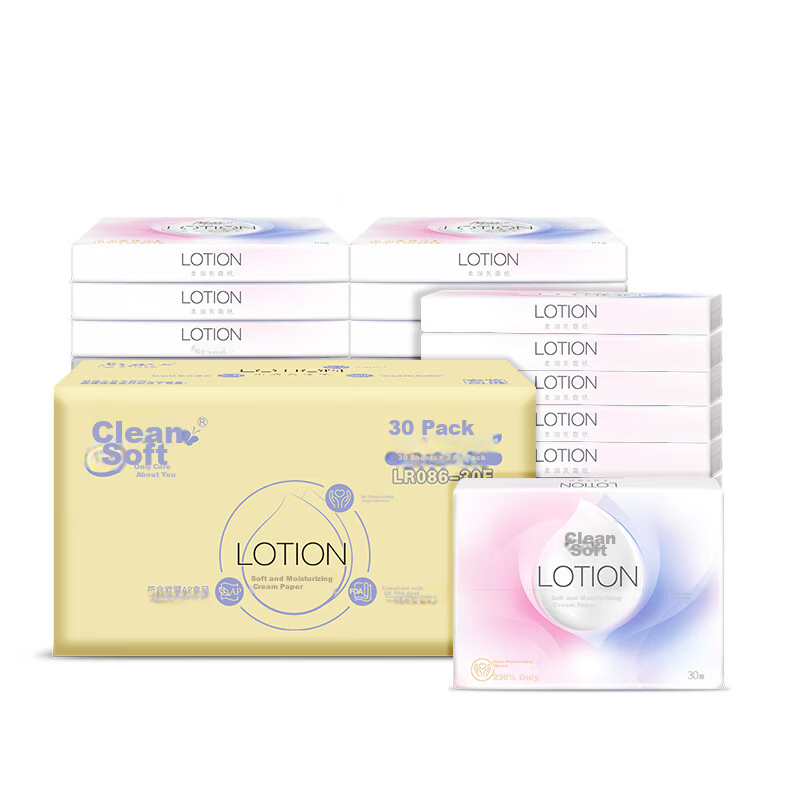 Jierou Lotion Moisturizing Facial Tissues, 3-Ply, 30 Sheets*30 Packs, Portable, Cloud-Soft, Baby Wipes, Whole Box