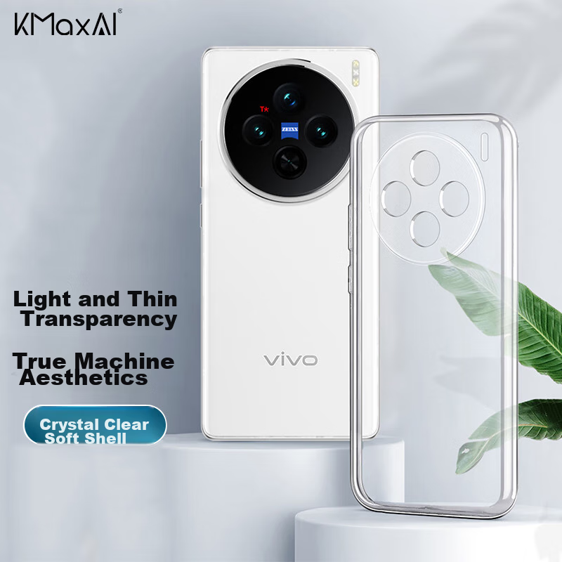 KMaxAI Phone Case for Vivo X100, Vivo X100 Protective Cover, Slim Full Lens Protection, Anti-Scratch, Shockproof, TPU Crystal Clear Soft Shell, Transparent