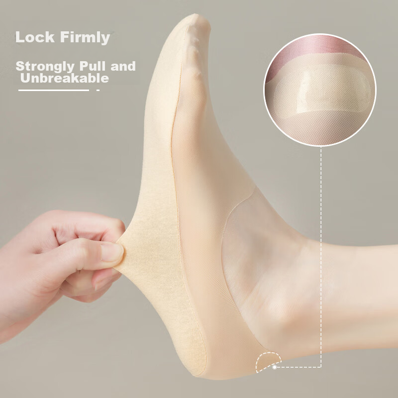 LangSha Women's Summer Thin Cotton Bottom Socks Short Socks Ice Silk Invisible Shallow Mouth Anti-slip Non-slip Heel Skin 3 Black 2